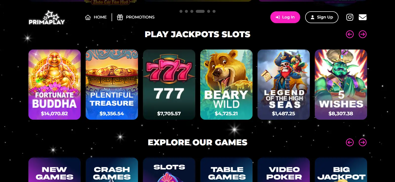 Current PrimaPlay official homepage interface